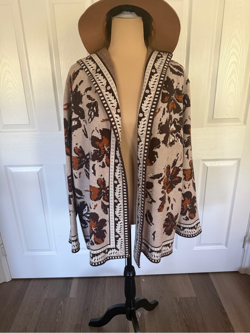 Rachel Zoe Floral Open-Front Cardigan in Beige and Brown